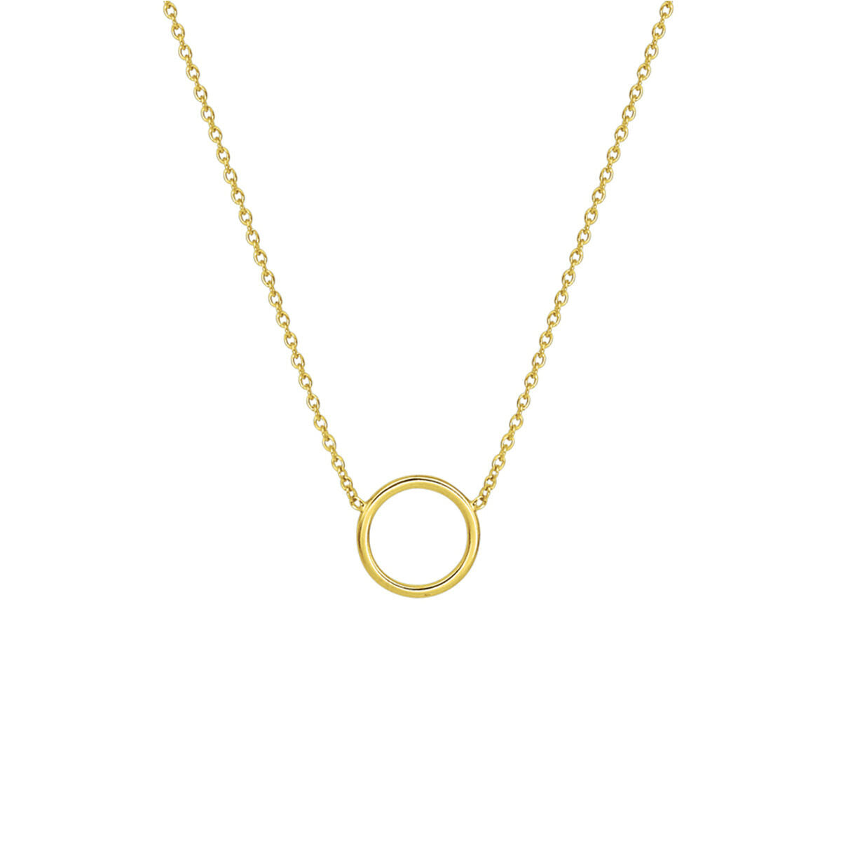 Collar de cadena fina con colgante en forma de círculo, bañado en plata de 3 micrones, color amarillo.