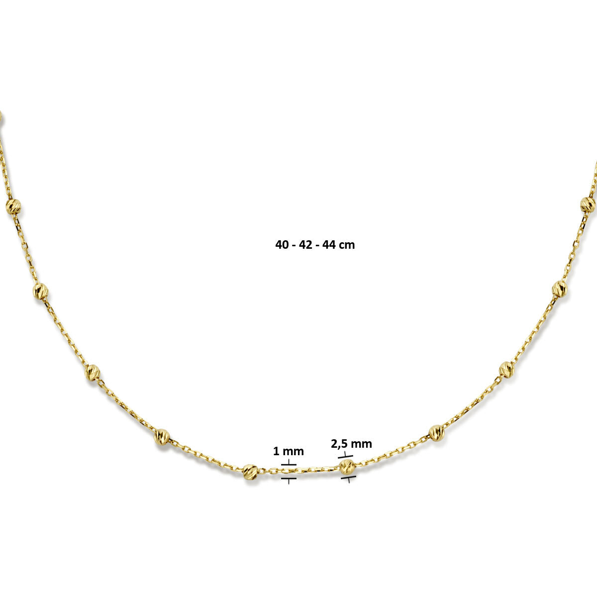 collar bolitas diamantadas 2,5 mm 40 - 42 - 44 cm 14K oro amarillo
