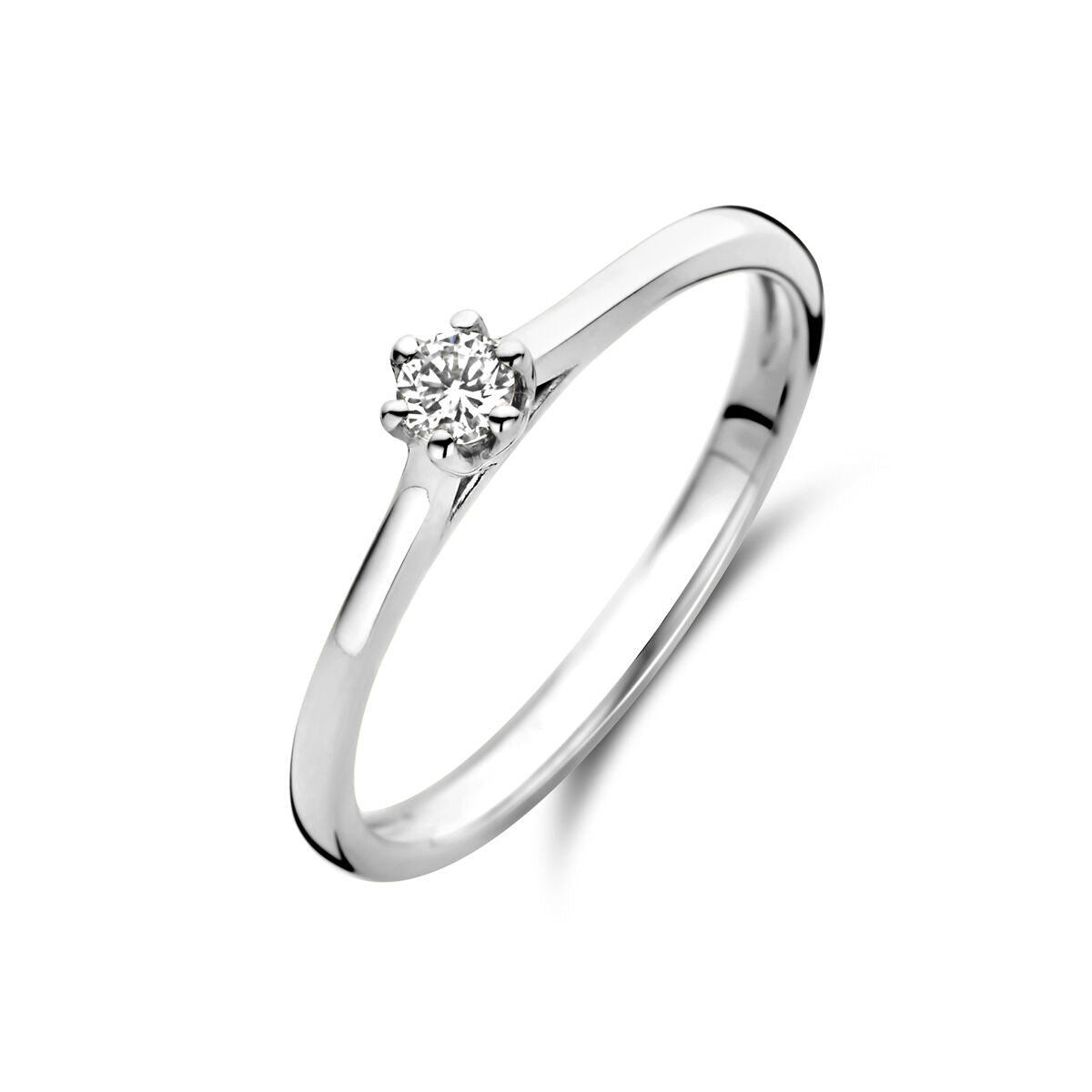 Anillo de compromiso de oro blanco de 14K con diamante de 0.10 ct.