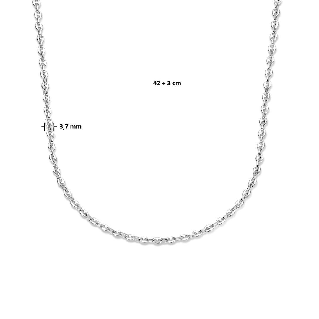 collier koffieboon 3,7 mm 42 + 3 cm zilver gerhodineerd