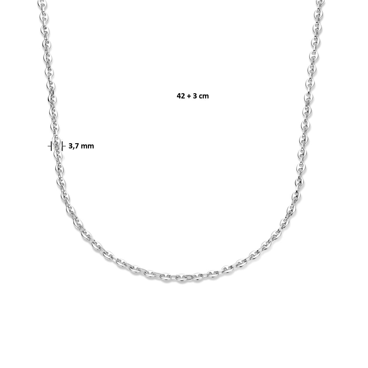 collar grano de café 3,7 mm 42 + 3 cm plata rodiado