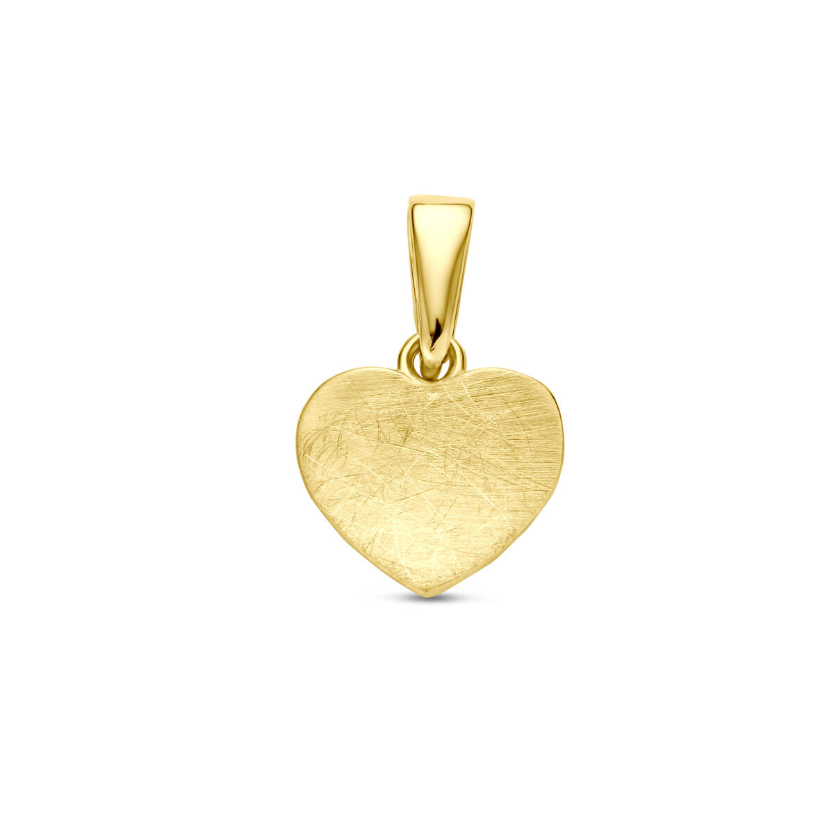 Colgante en forma de corazón de 13 mm en oro amarillo de 14K con acabado pulido y mate.