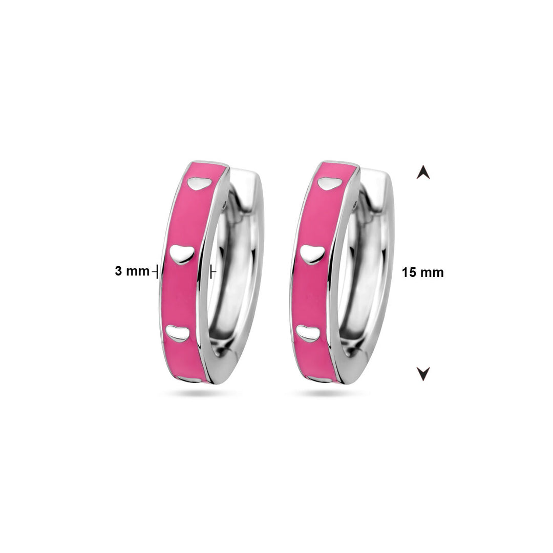 klapoorringen roze emaille zilver gerhodineerd