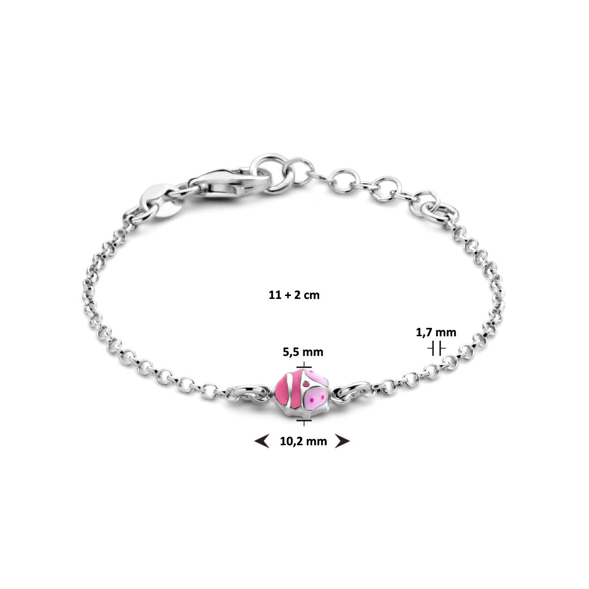 pulsera mariquita 11 + 2 cm plata rodiada