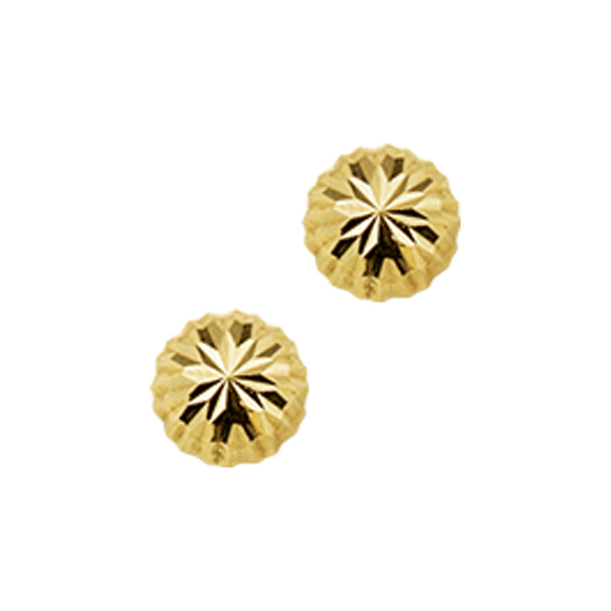 Pendientes de botón de oro amarillo de 14K con un diseño gediamanteado.