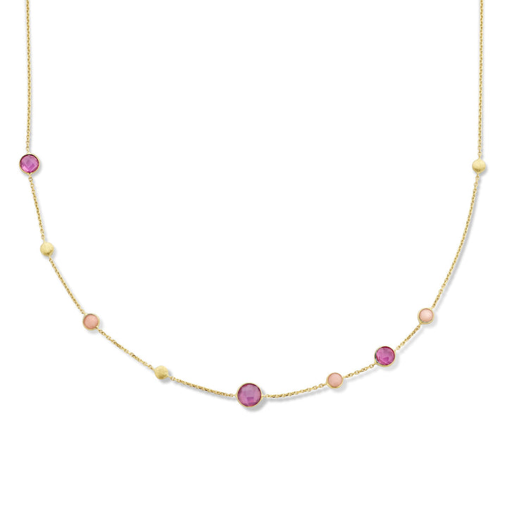 collier robijn, opaal en rondjes 41 - 43 - 45 cm 14K geelgoud