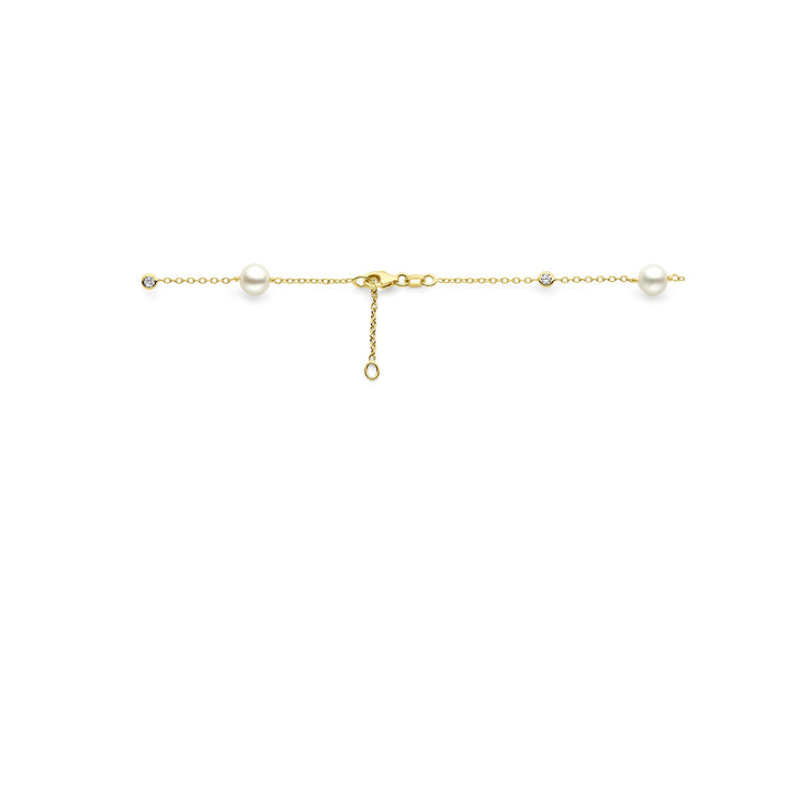Gouden dames ketting parel en zirkonia 14K