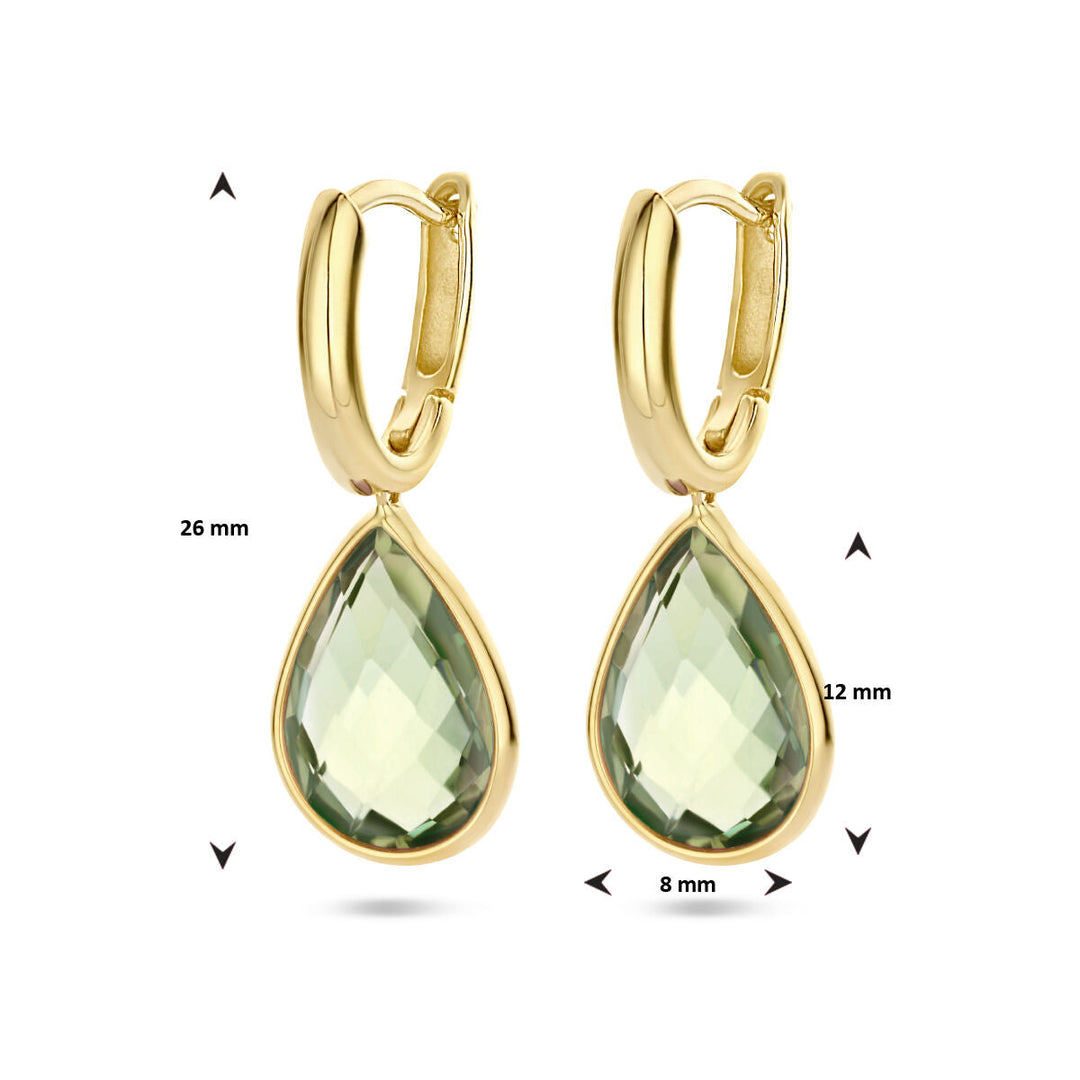klapoorringen groen amethist 14K geelgoud
