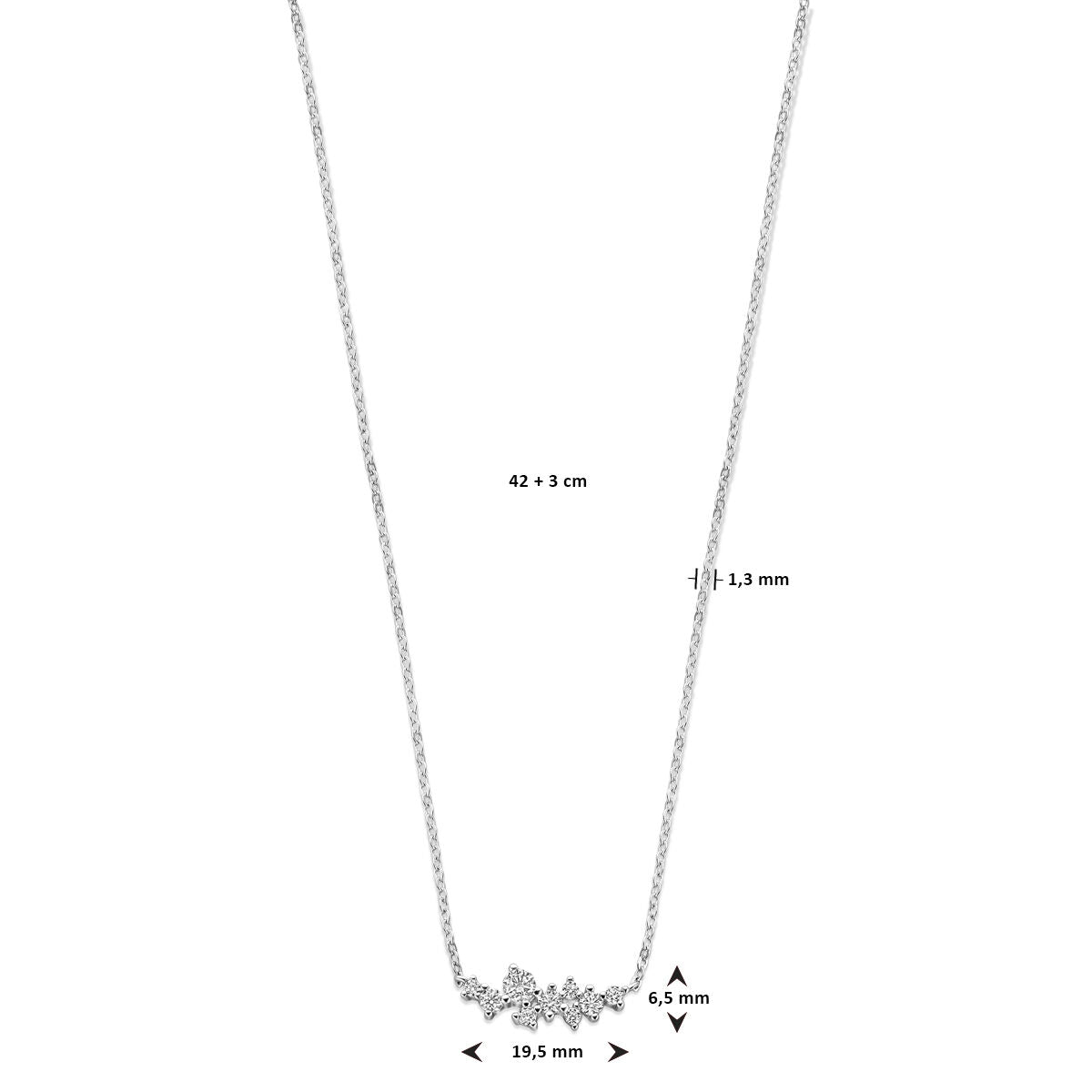 collar de zirconia 42 + 3 cm plata rodiada