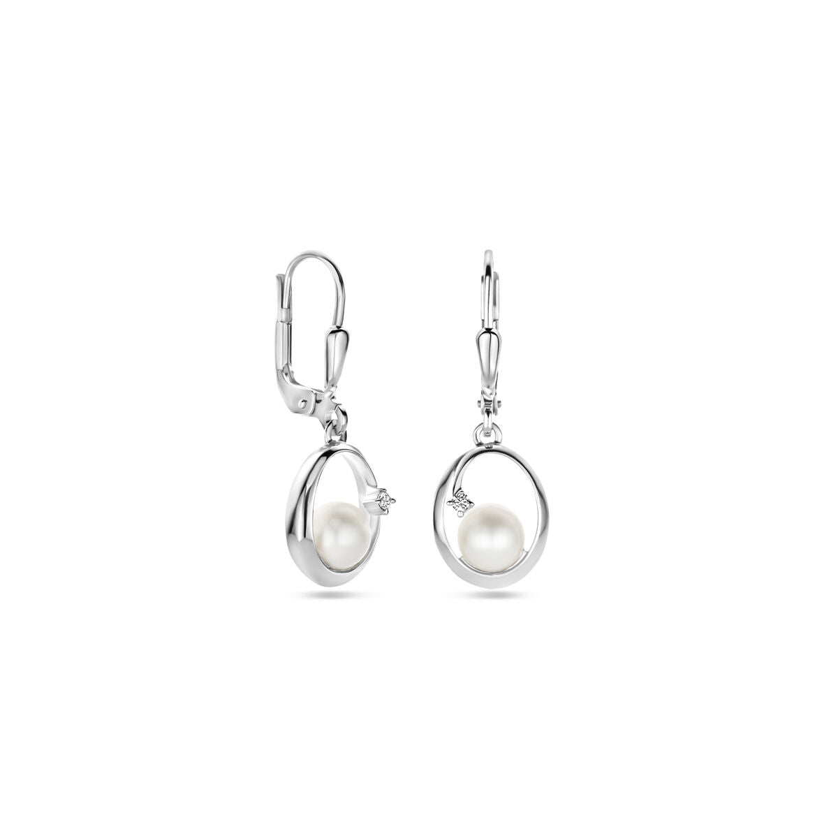 pendientes ovalados de perla y circonita con gancho brisur 27 mm plata rodiada