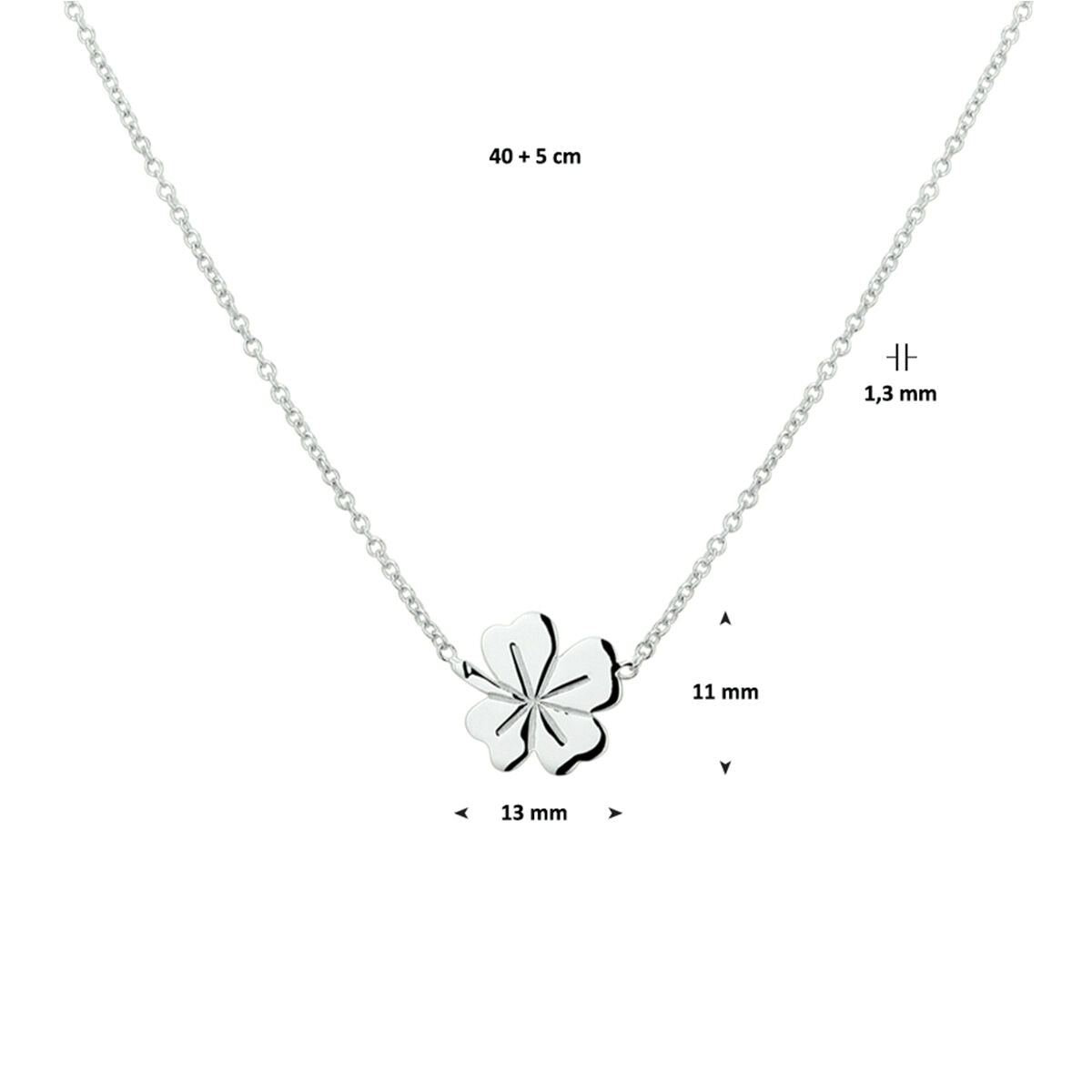 collar trébol 41 + 4 cm plata rodiado