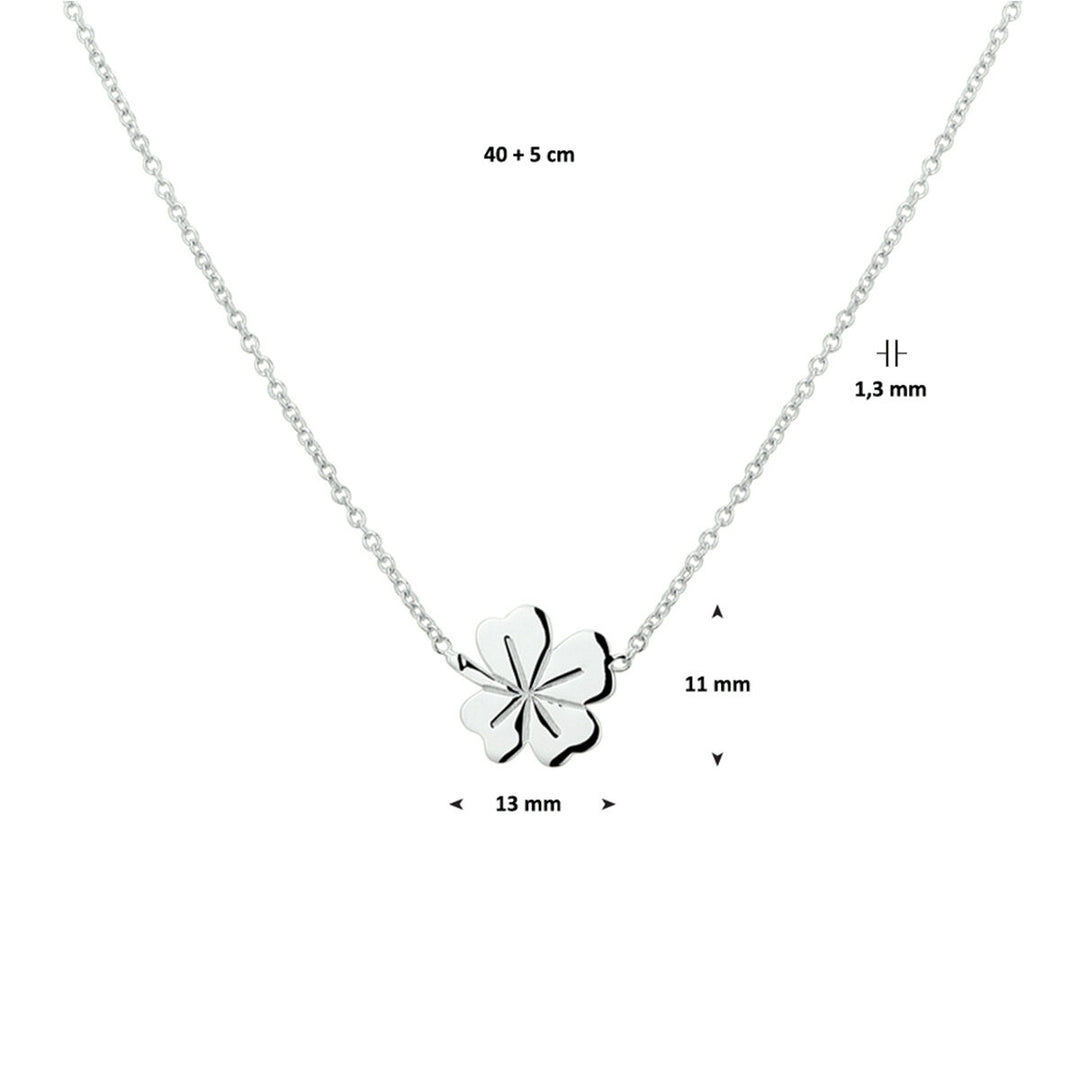 collier klaver 41 + 4 cm zilver gerhodineerd