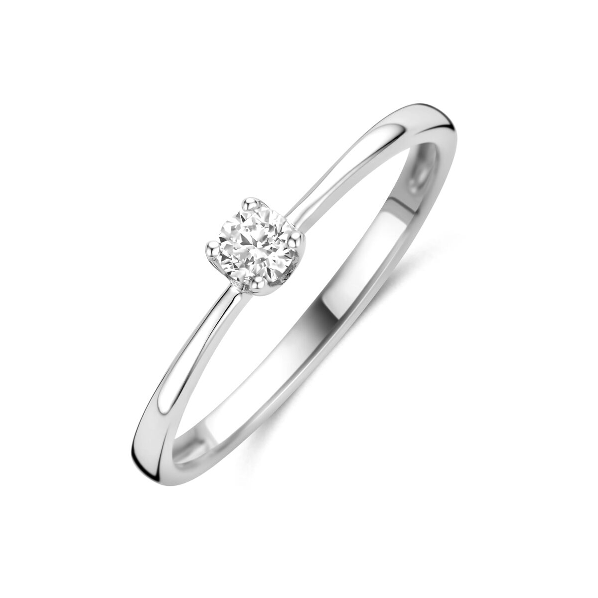 Anillo de dama de plata rhodium con circonita, diseño minimalista y brillante.