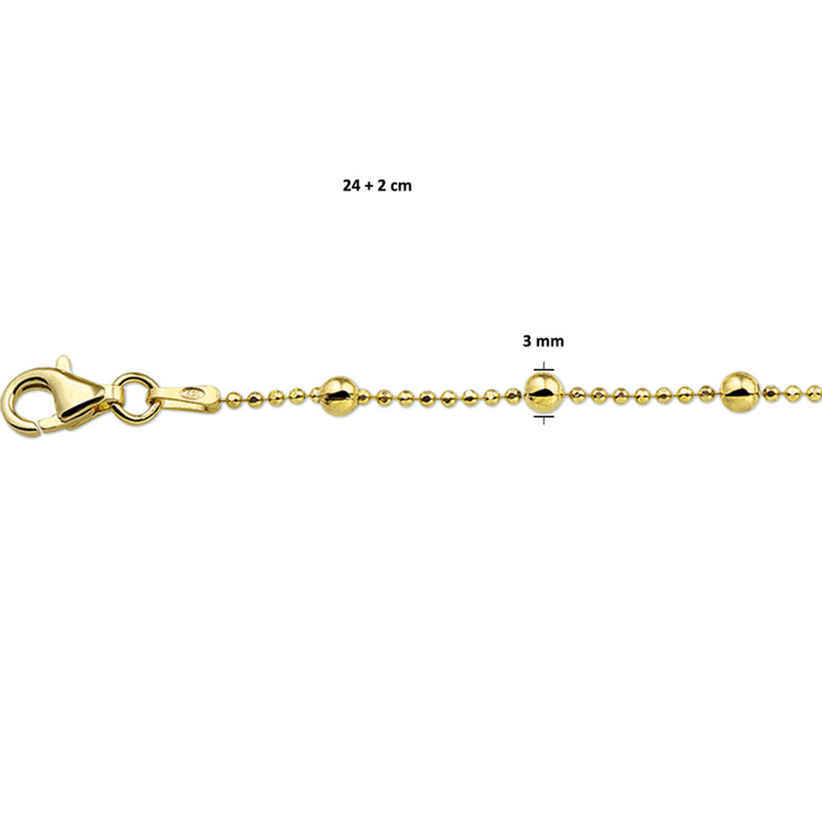 pulsera de bolitas 24 + 2 cm 3 micrones chapado en oro amarillo