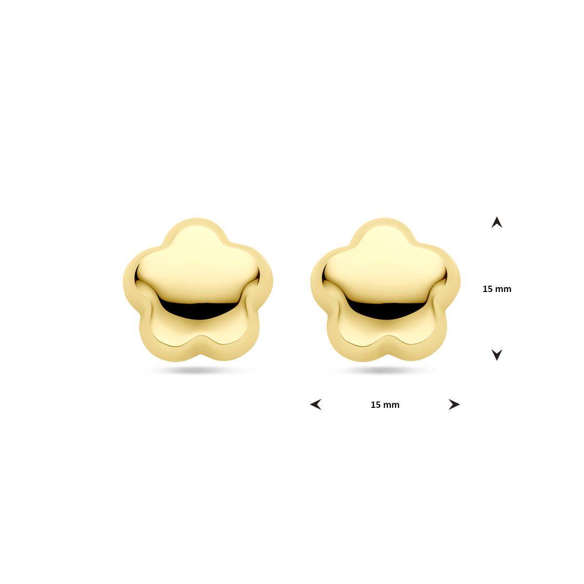 pendientes de botón flor 15 mm 1 micrón plata chapado en oro amarillo