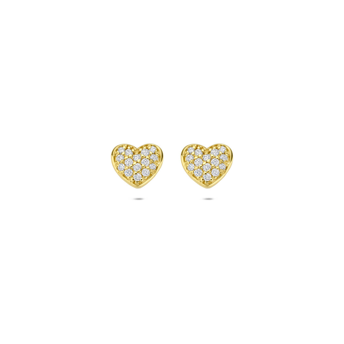 Pendientes de botón de oro amarillo con corazón de diamante