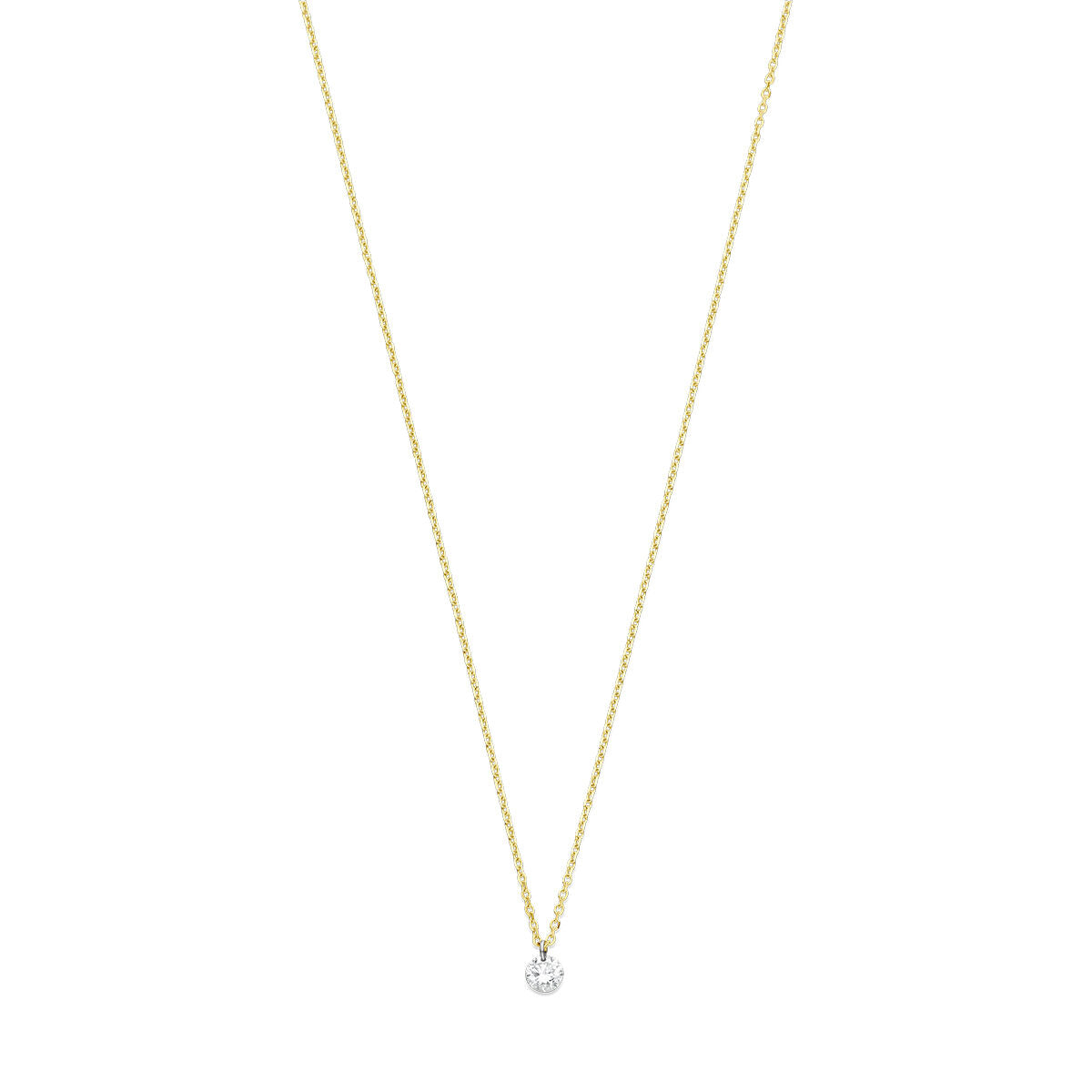 Collar de oro amarillo de 18K con un diamante de 0.10 ct, ajustable de 40 a 44 cm.