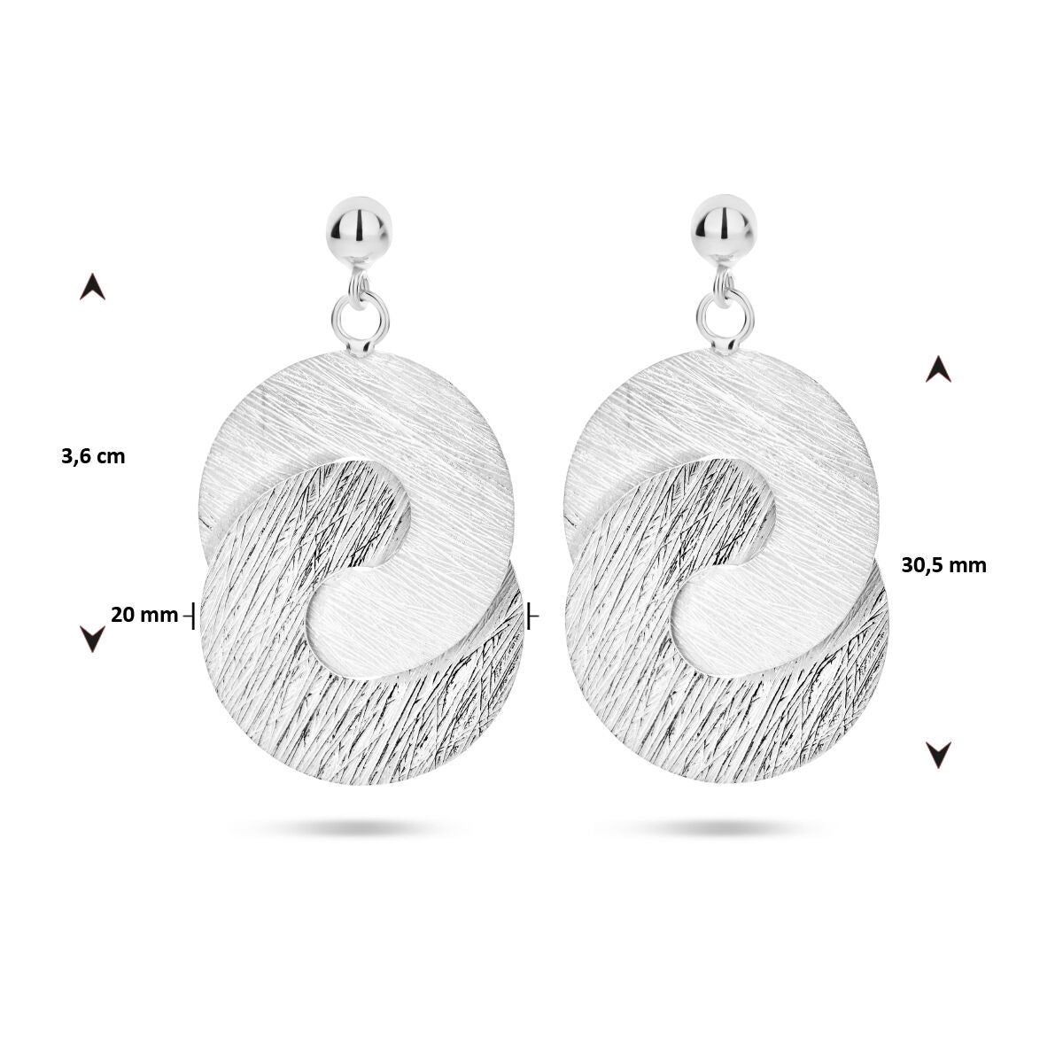 pendientes rayados círculos poli/mate plata rodiada