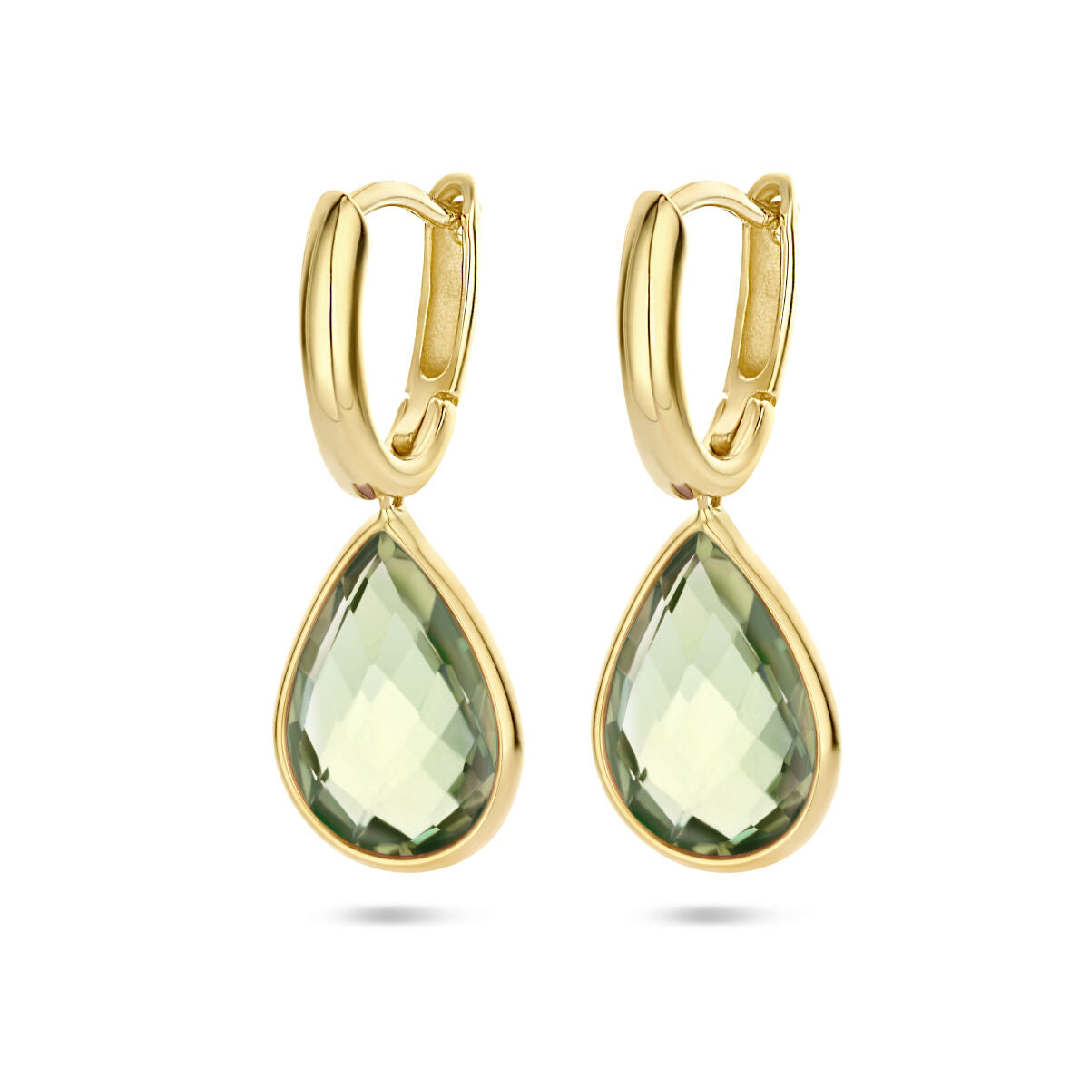 Pendientes de aro en oro amarillo de 14K con piedras de ametrino en forma de gota.
