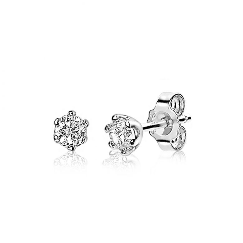 Pendientes de plata con forma de flor y detalles brillantes.