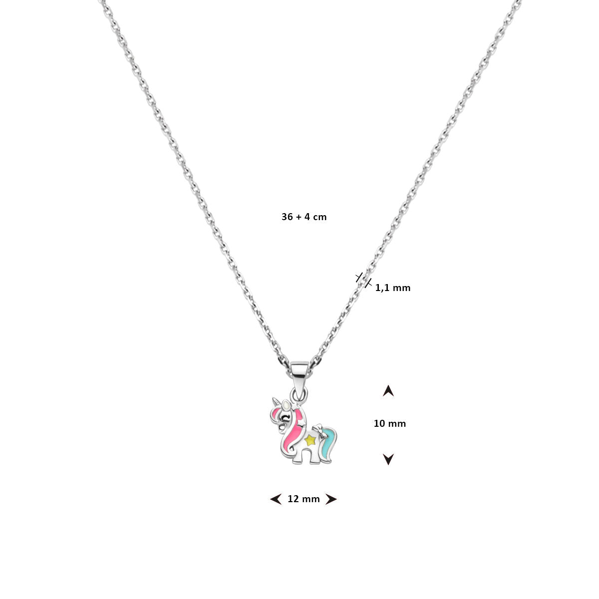 collar unicornio 36 + 4 cm plata rodiado