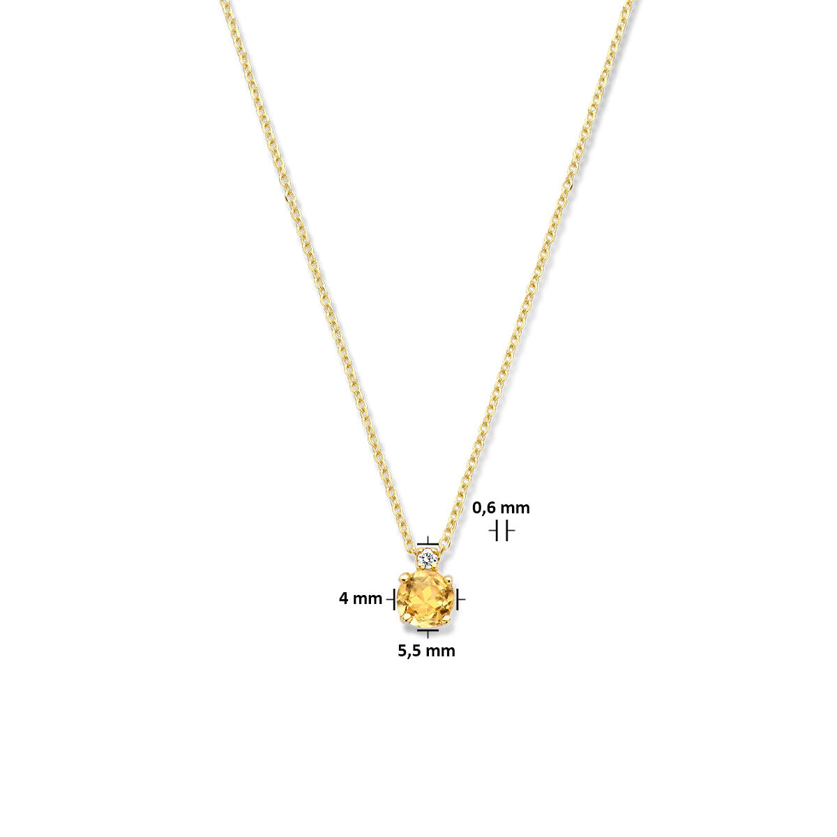 collar de citrino y diamante 0.015ct h si 40 cm oro amarillo 14K