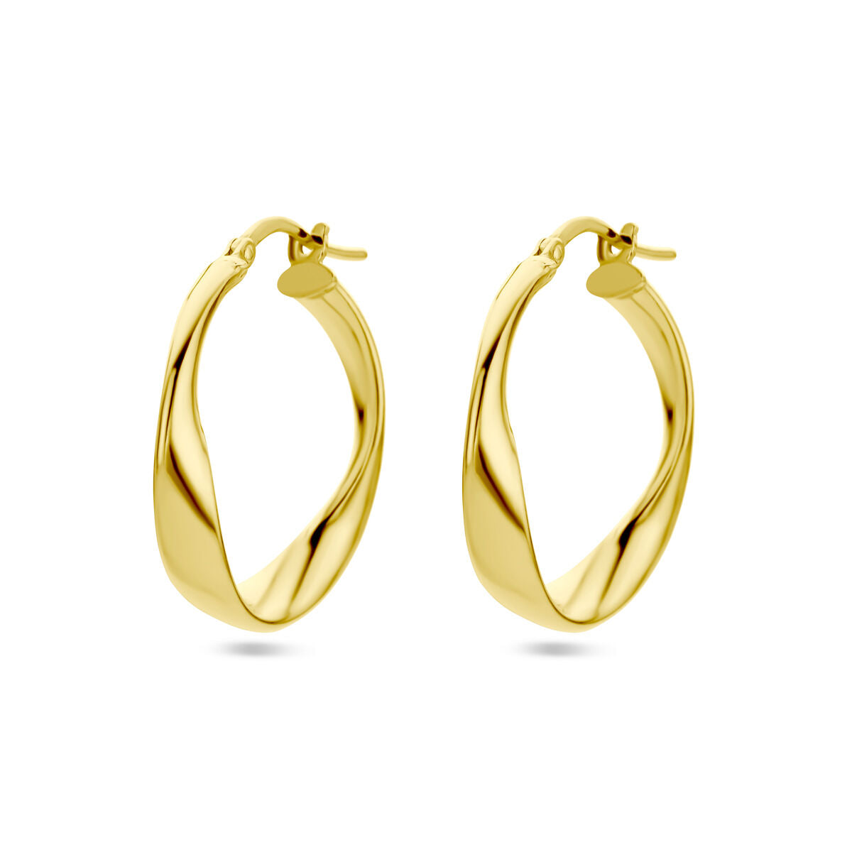 Pendientes de aro de 1 micrón de plata dorada (amarilla) con un diseño ondulado y brillante.