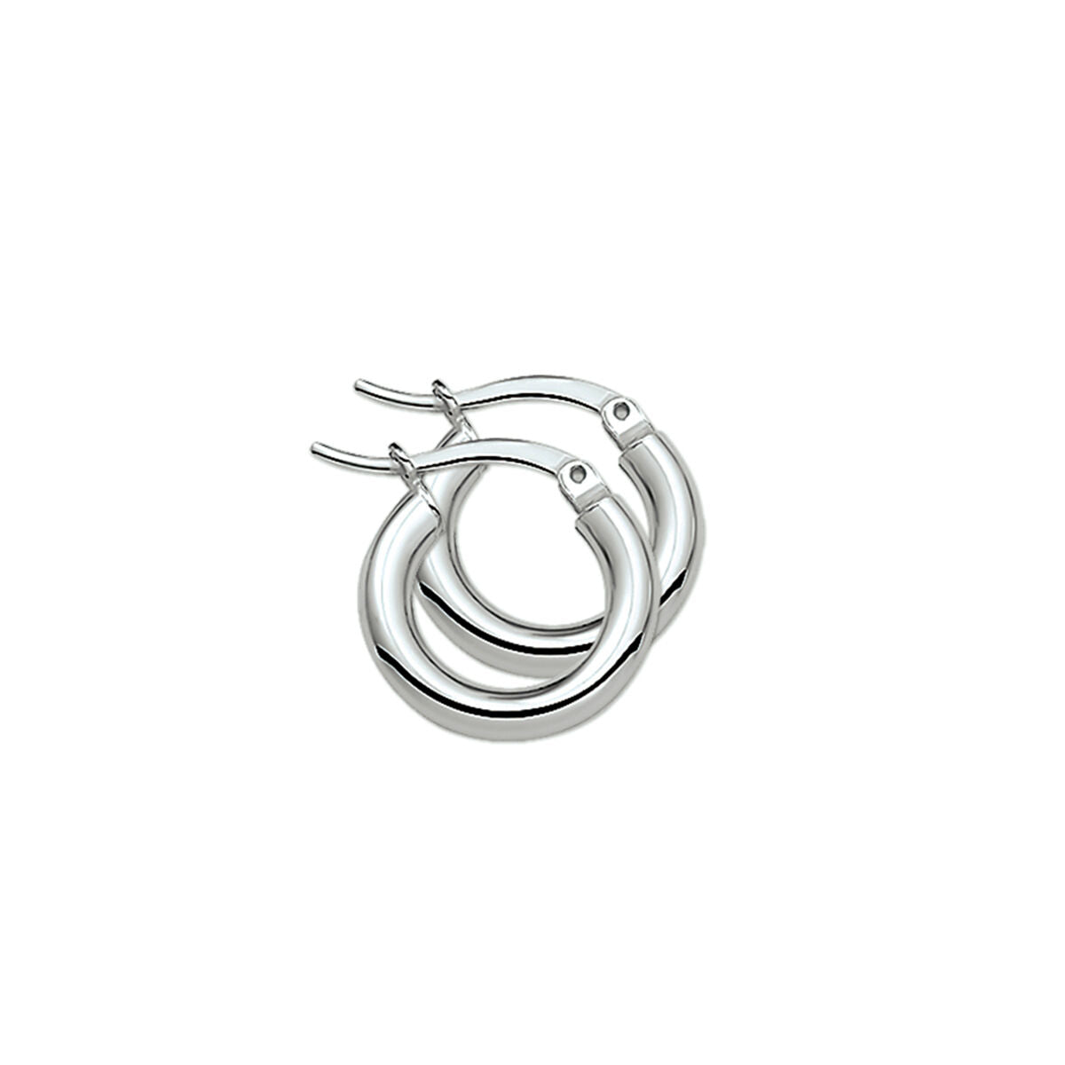 Een paar Van der Kooij Collectie oorringen ronde buis zilver gerhodineerd met klinksluiting, afgebeeld op een witte achtergrond - stijlvolle dames sieraden perfect voor elke gelegenheid.