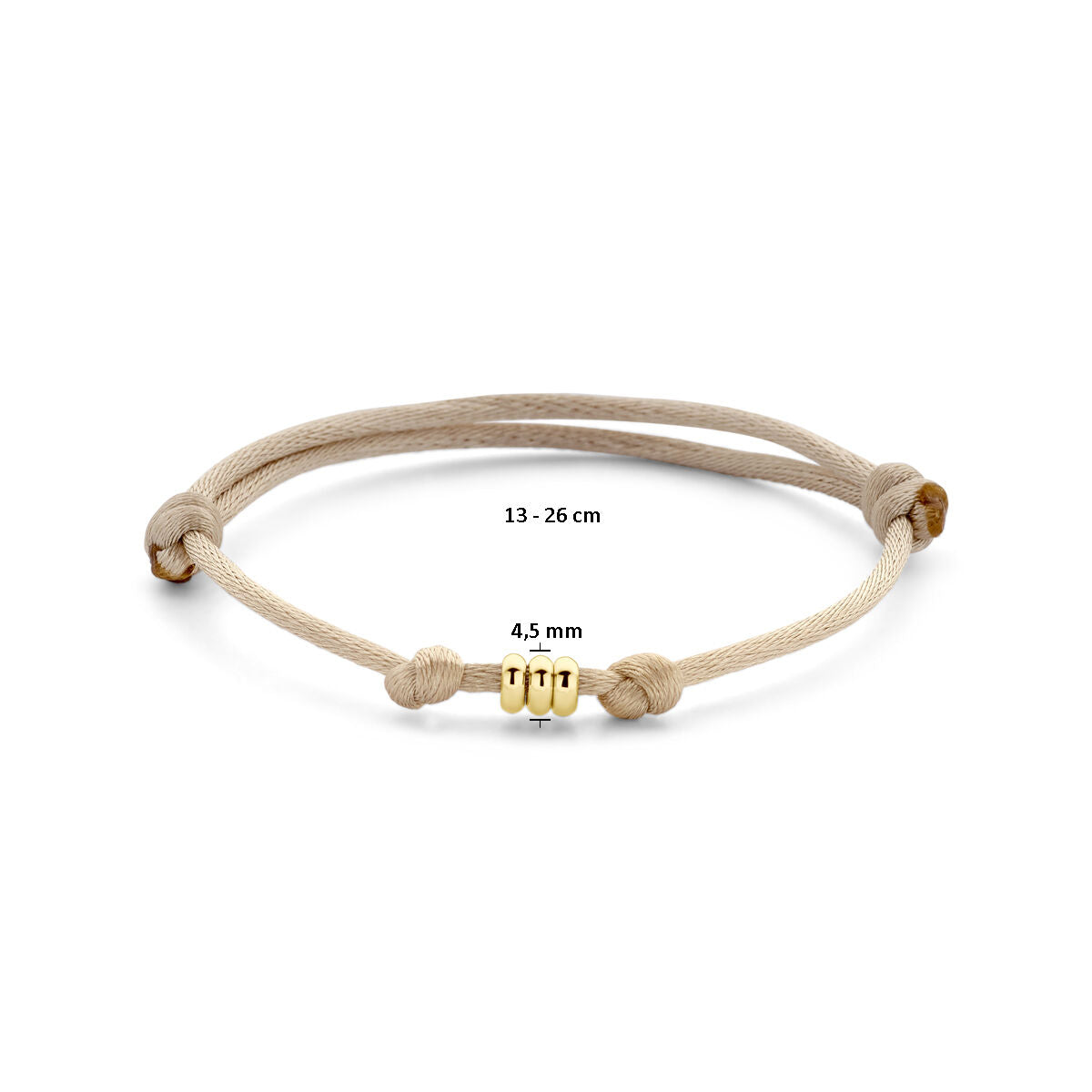 pulsera satén beige 13 - 26 cm 14K oro con goma/nylon/cuero