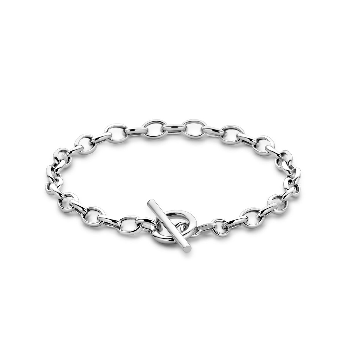 Pulsera de eslabones de 5 mm, 18,5 cm, con cierre de capiteles, en plata rodiada.