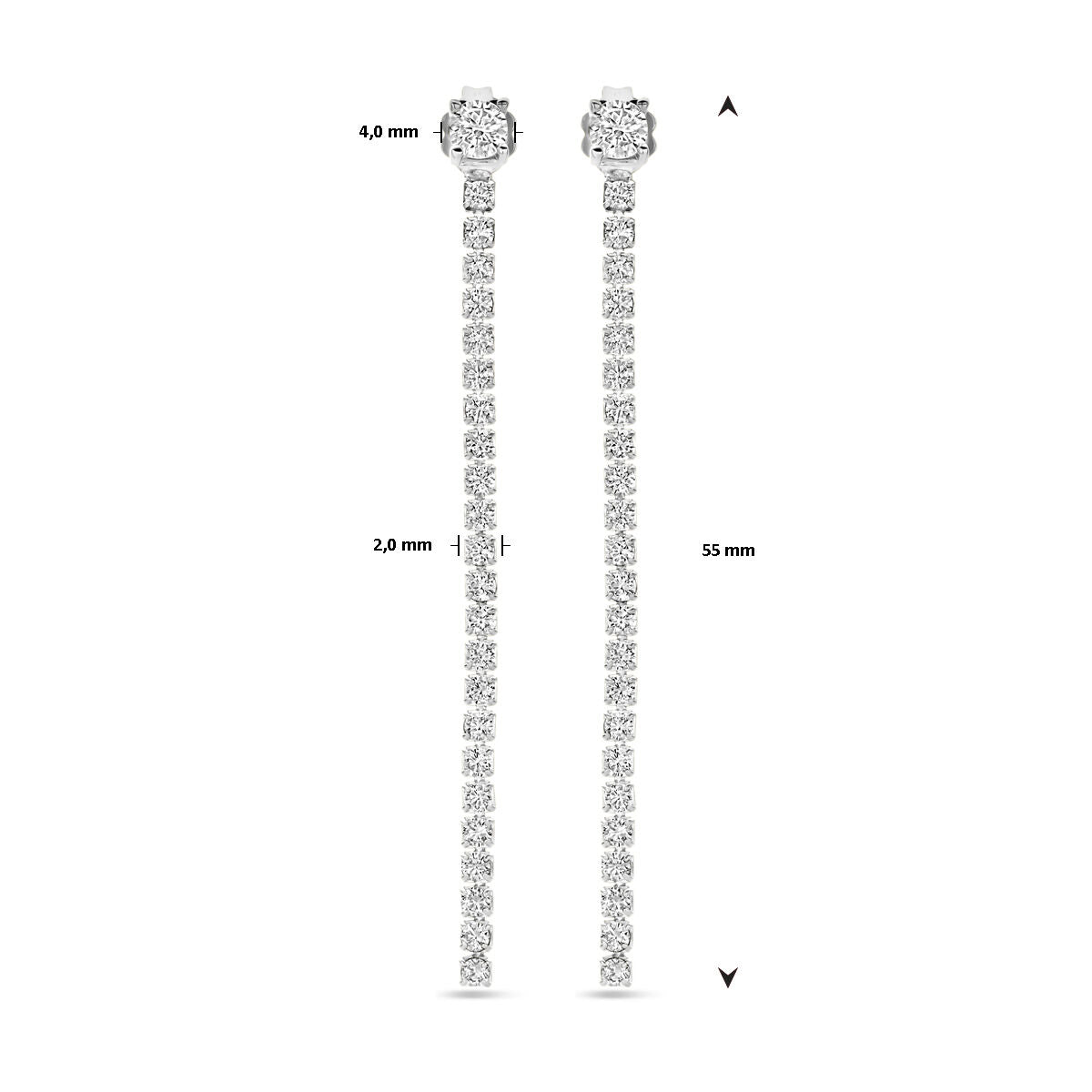 pendientes de zircón 55 mm plata rodiado