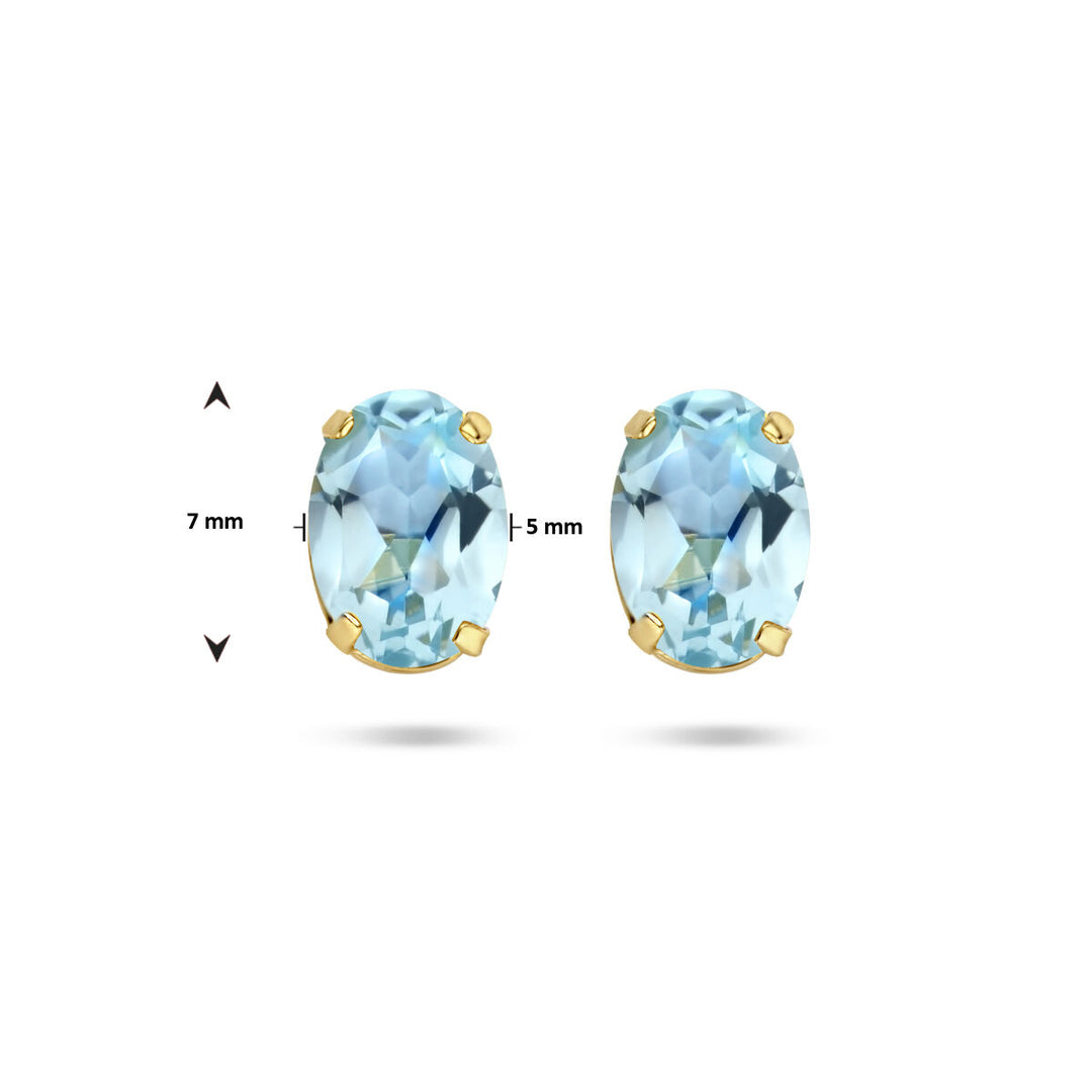 oorknoppen blauw topaas 14K geelgoud