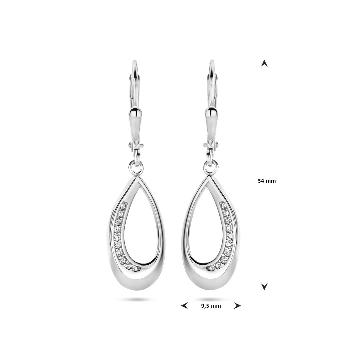 pendientes gota de zirconia con gancho brisur 34 mm plata rodiada