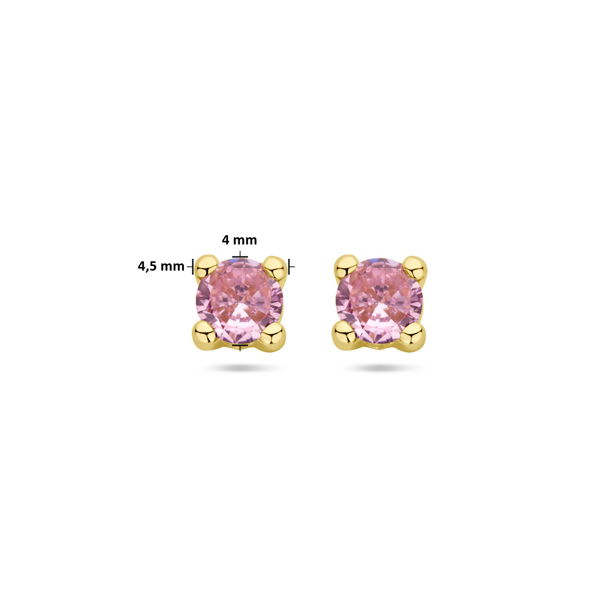 pendientes de botón de zircón rosa en oro amarillo de 14K