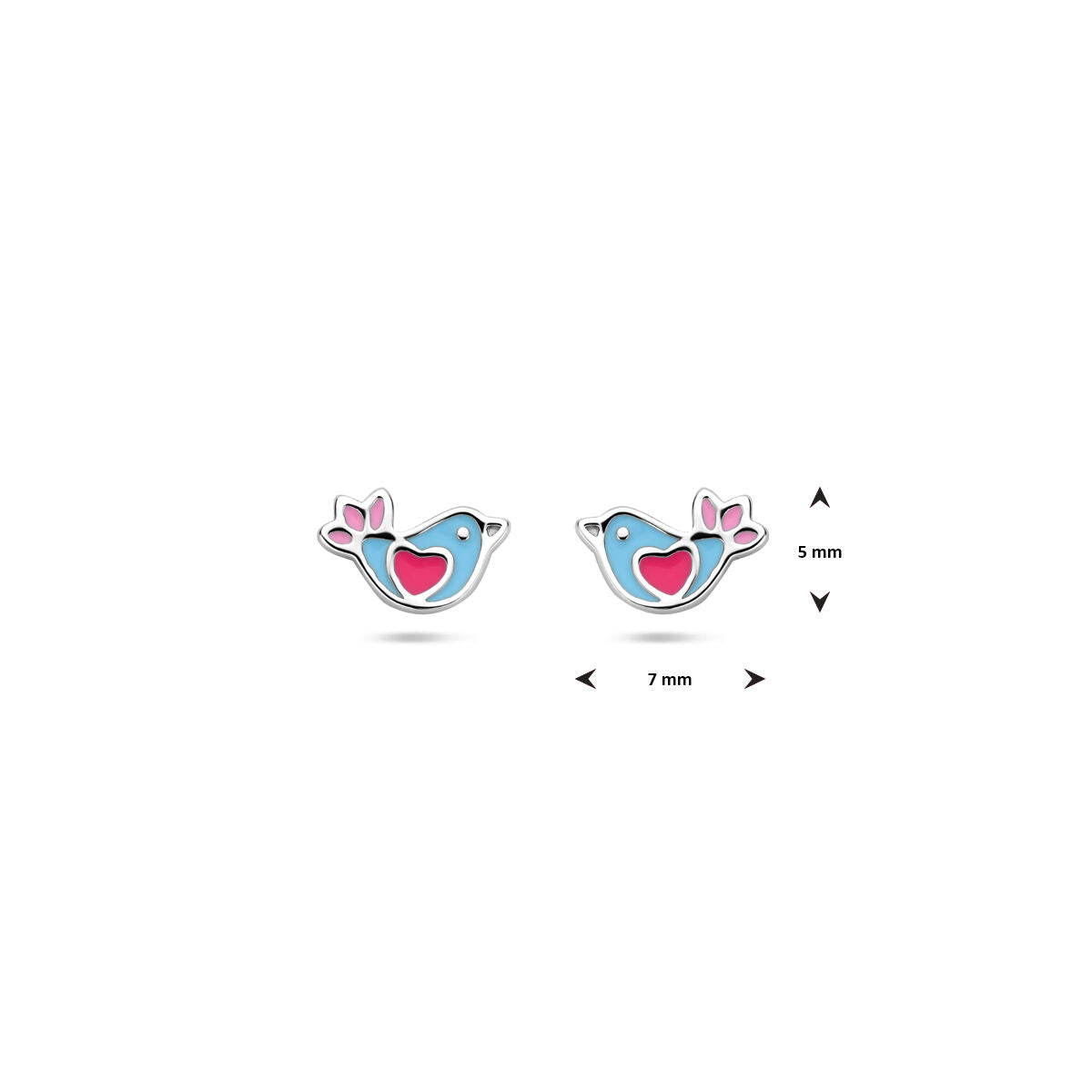 pendientes de botón pájaro esmalte 5 mm plata rodiado