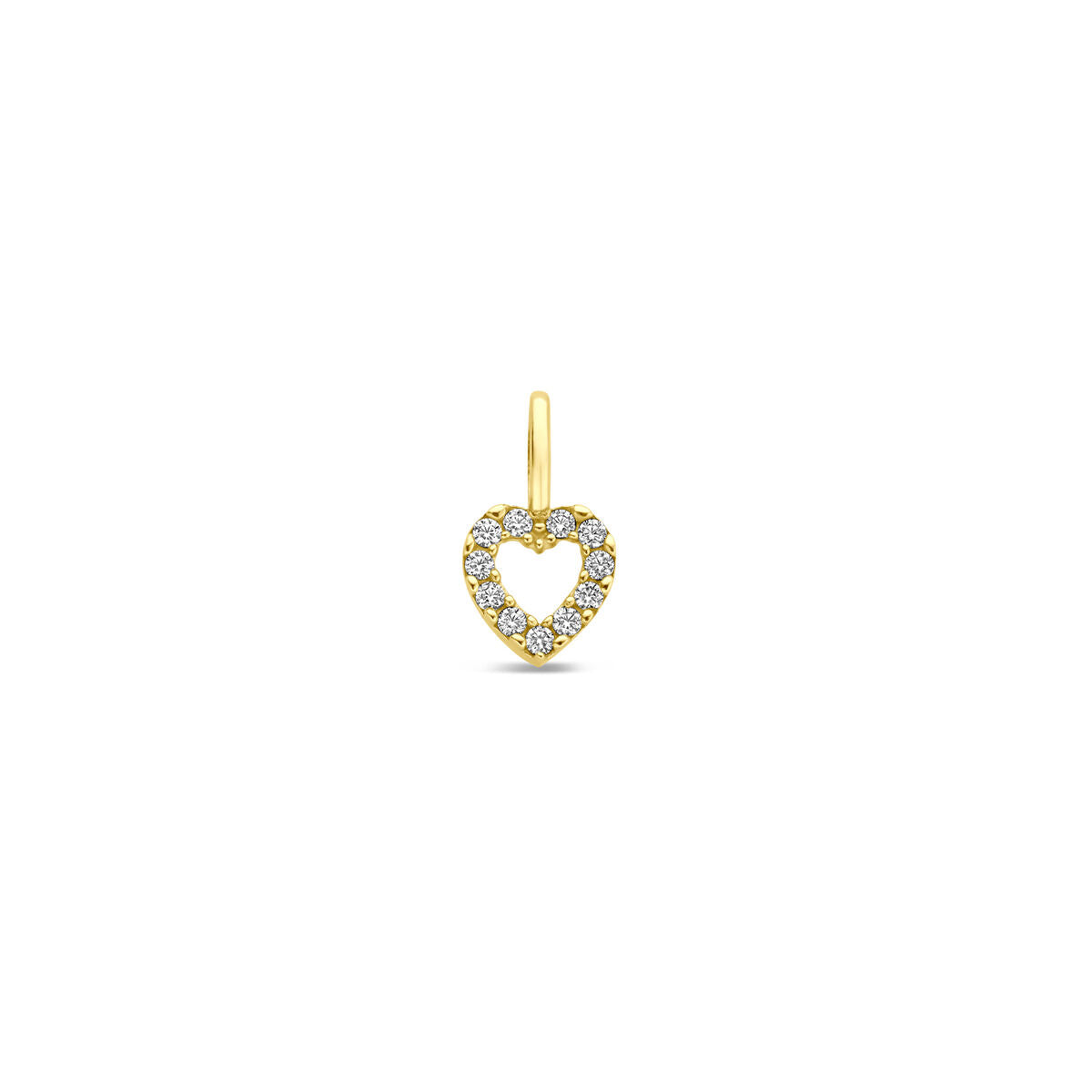 Colgante en forma de corazón de 14K oro amarillo, decorado con circonitas brillantes.