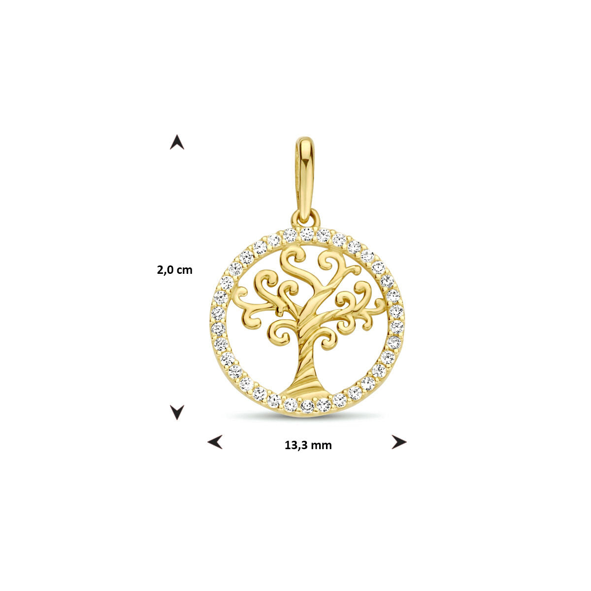 colgante árbol de la vida circonita 14K oro amarillo