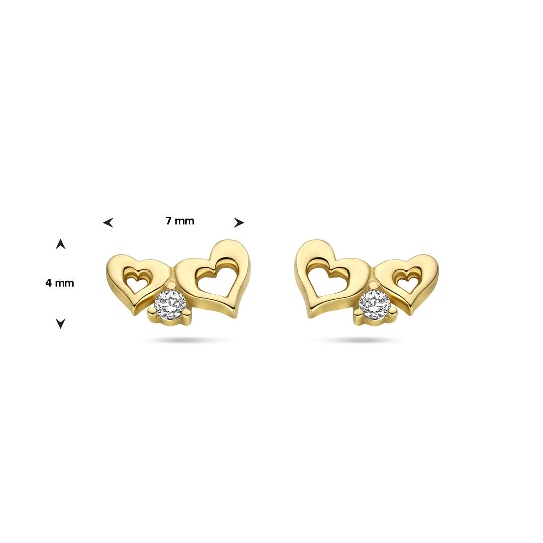 oorknoppen hartjes zirkonia 14K geelgoud
