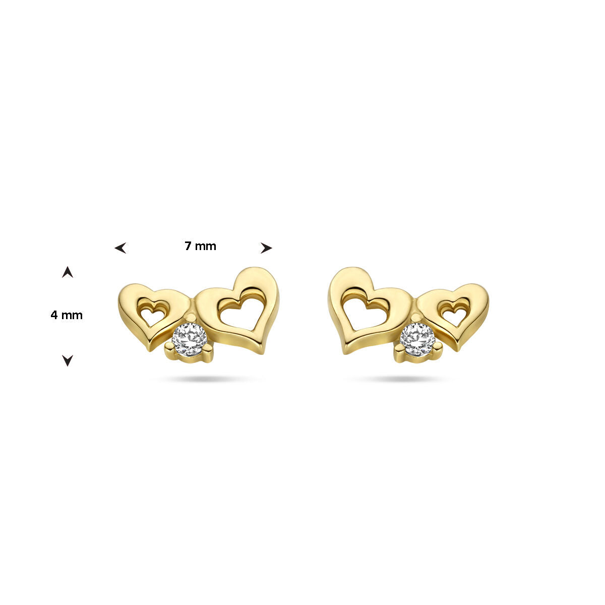 pendientes de botón corazones circonita 14K oro amarillo