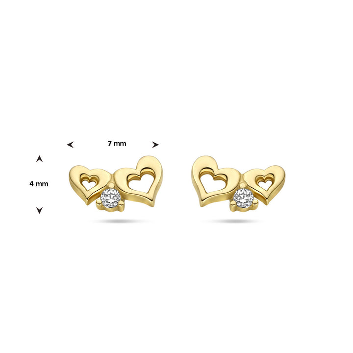 oorknoppen hartjes zirkonia 14K geelgoud