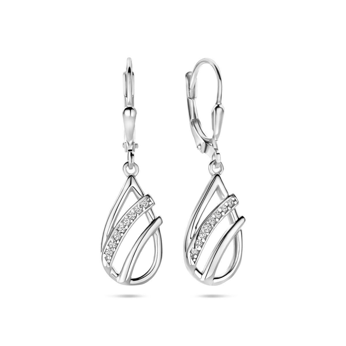 pendientes gota de circonita con gancho brisur 33 mm plata rodiada
