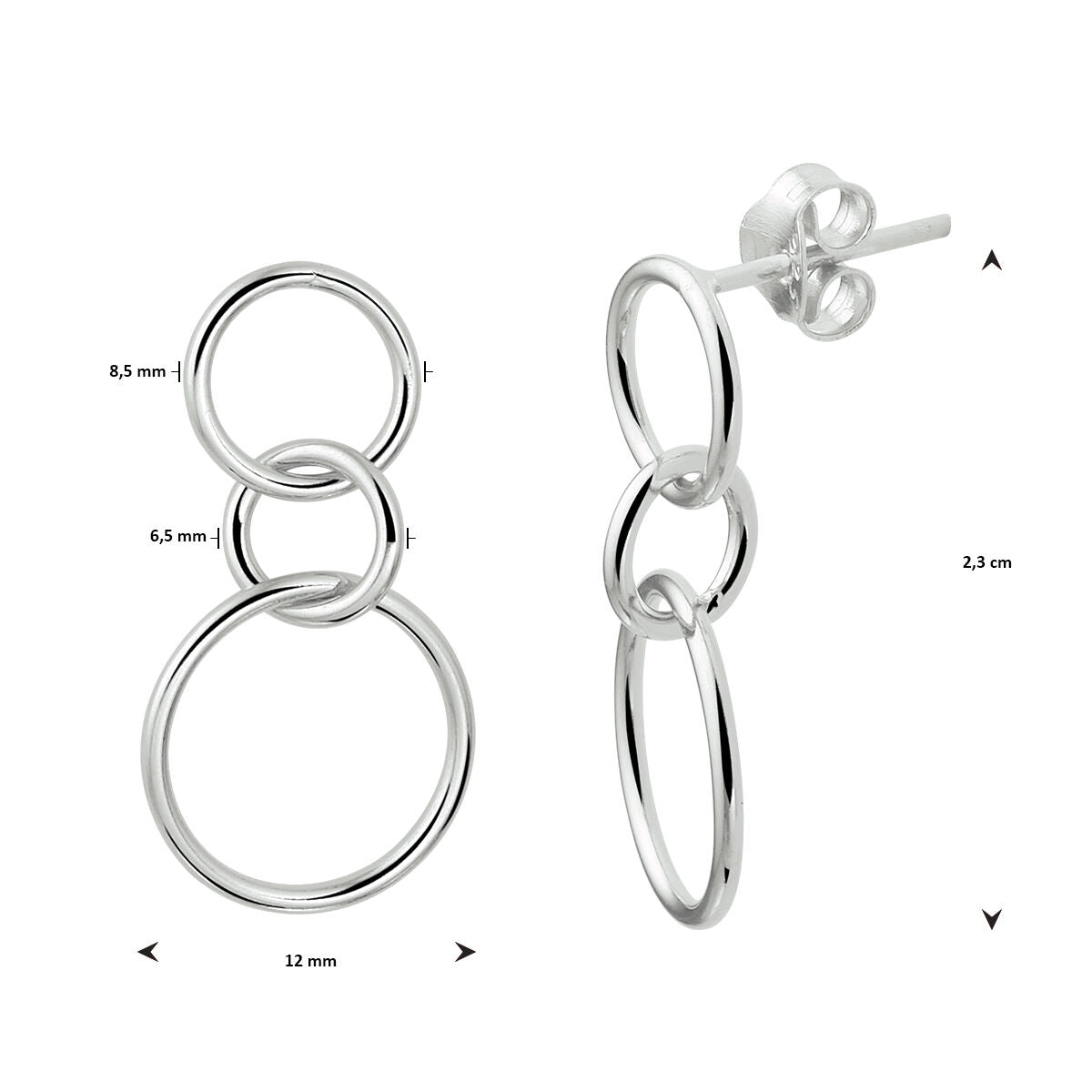 pendientes círculos de plata rodiada