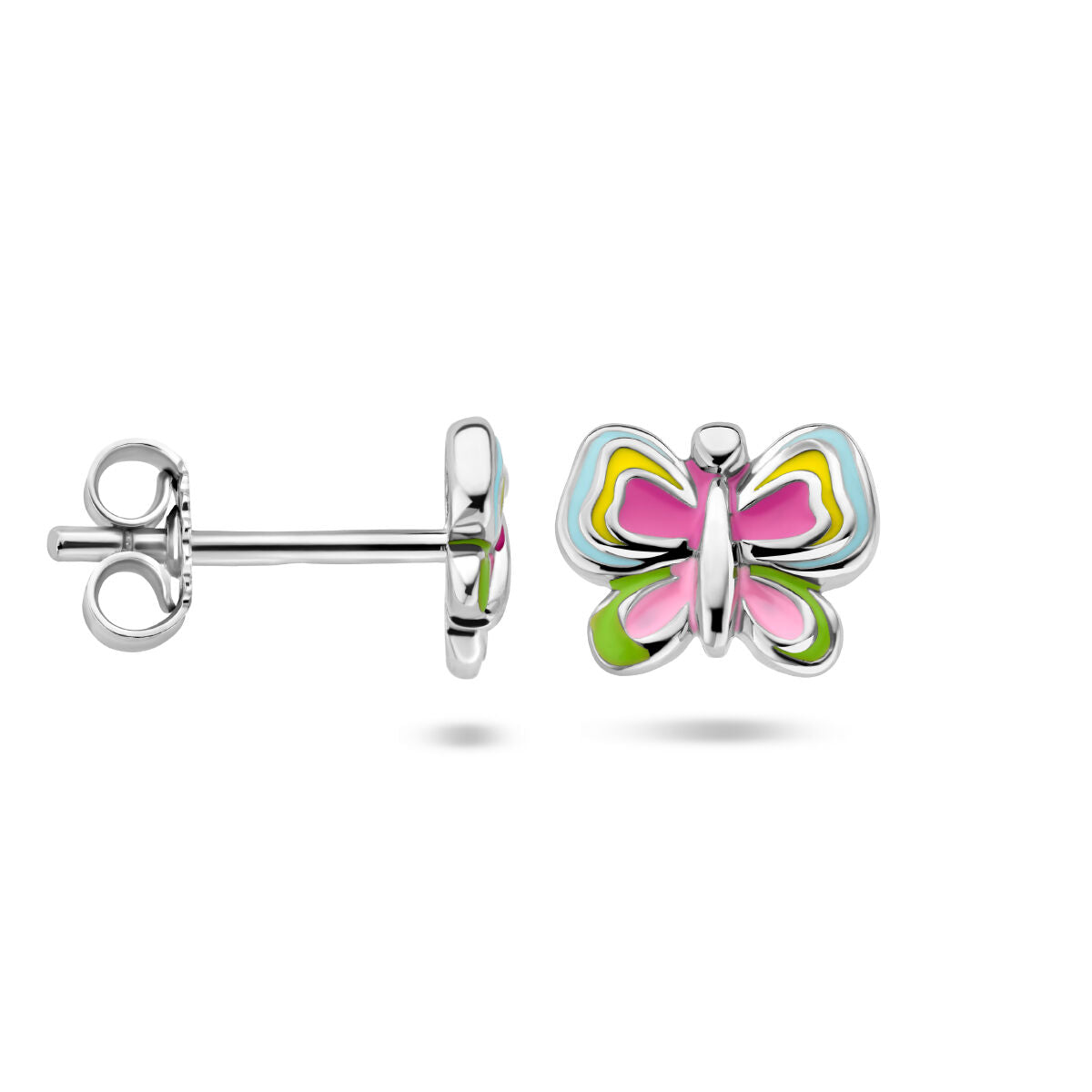 pendientes de botón mariposa plata rodiada