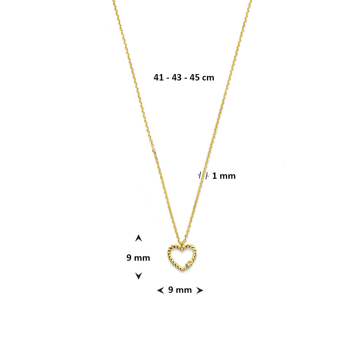collar de oro amarillo con corazón y diamante