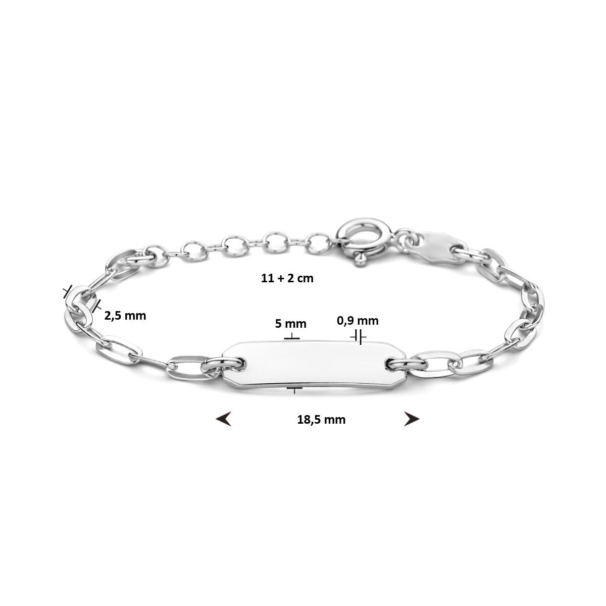 Pulsera infantil de plata paperclip tubo plano placa 5,0 mm rodiada