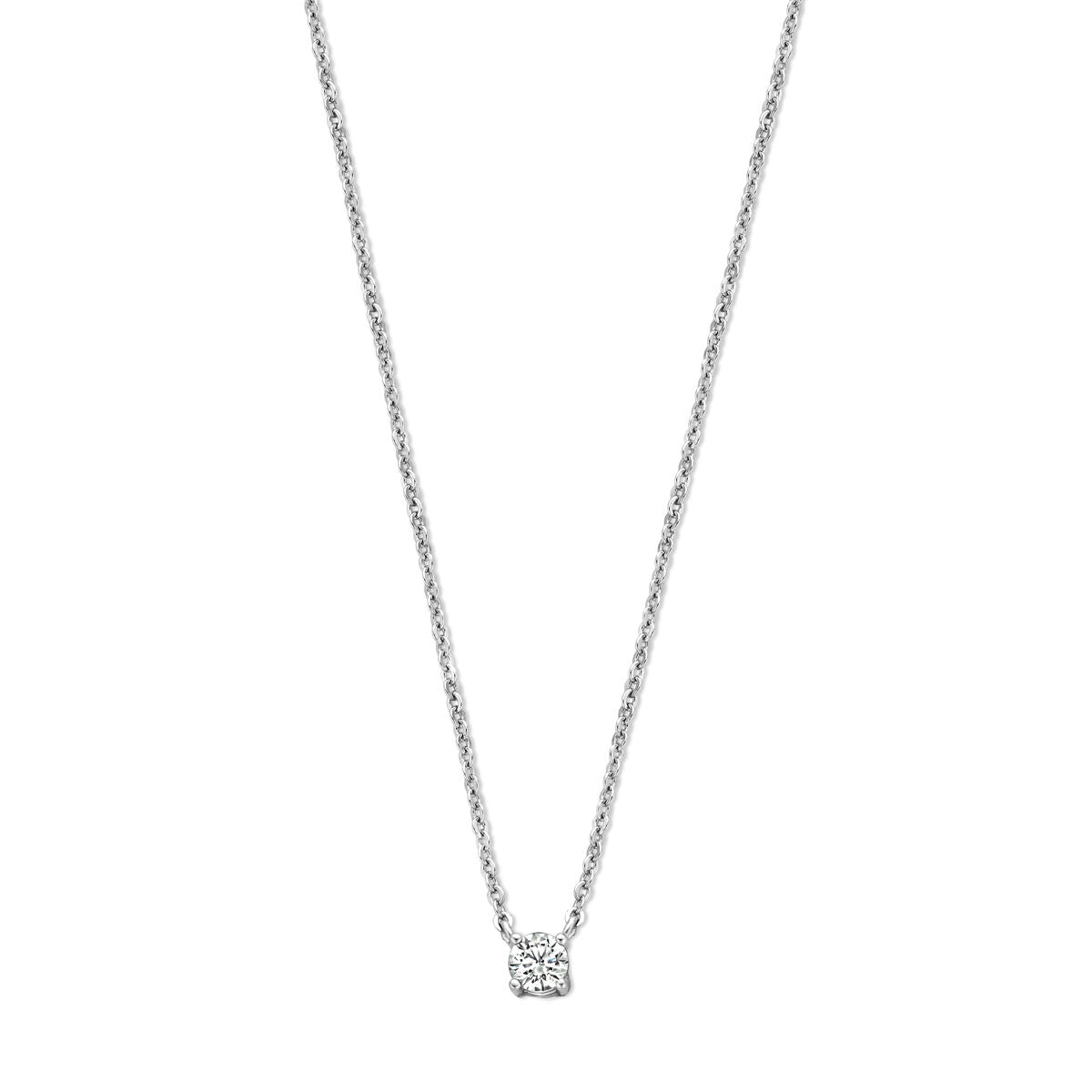 Collar de plata rodiada con zirconia, cadena fina de 41,5 cm más 3 cm de extensión.
