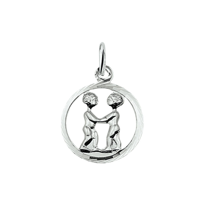 De Van der Kooij Collectie hanger sterrenbeeld gediamanteerd zilver wit is een unisex hanger met twee knielende figuren in een cirkel. Deze zilverkleurige hanger combineert elegantie en stijl voor elke gelegenheid.