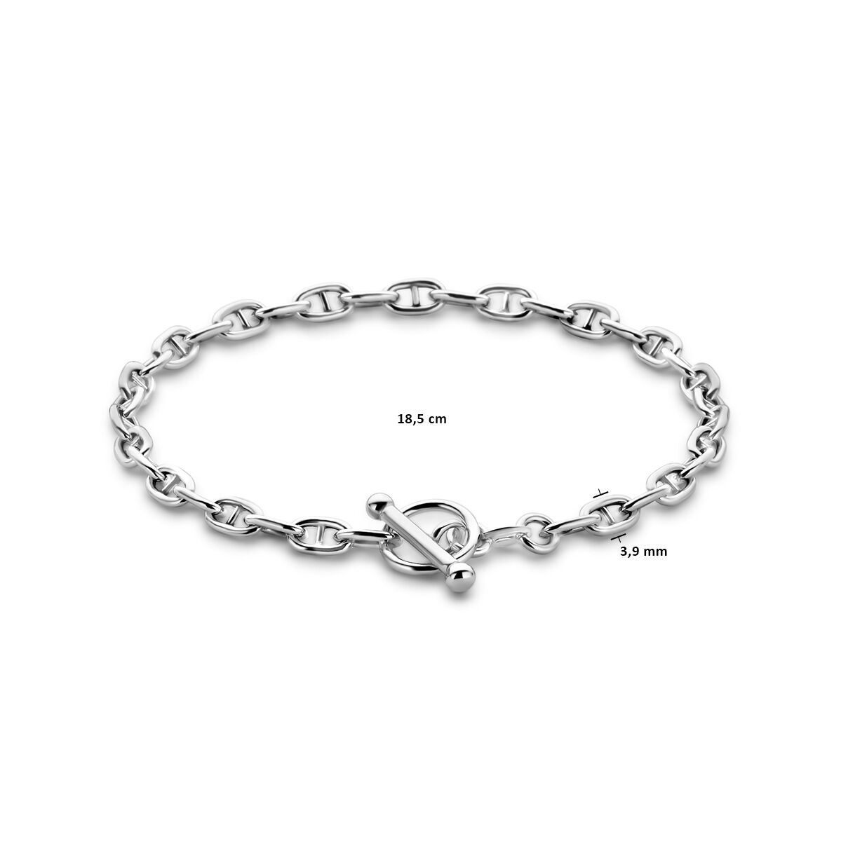 pulsera marina redonda tubo 3,9 mm 18.5 cm cierre de capiteles plata rodiada