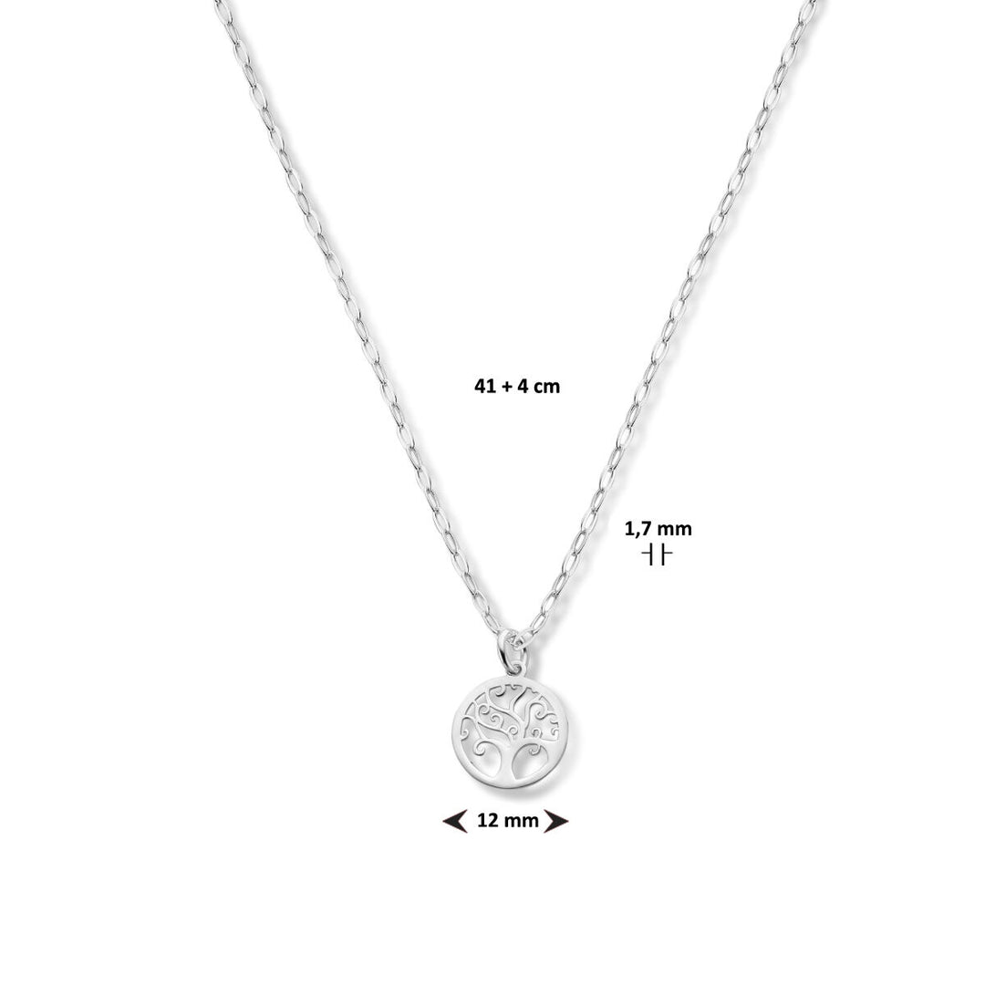 collier levensboom 41 + 4 cm zilver gerhodineerd