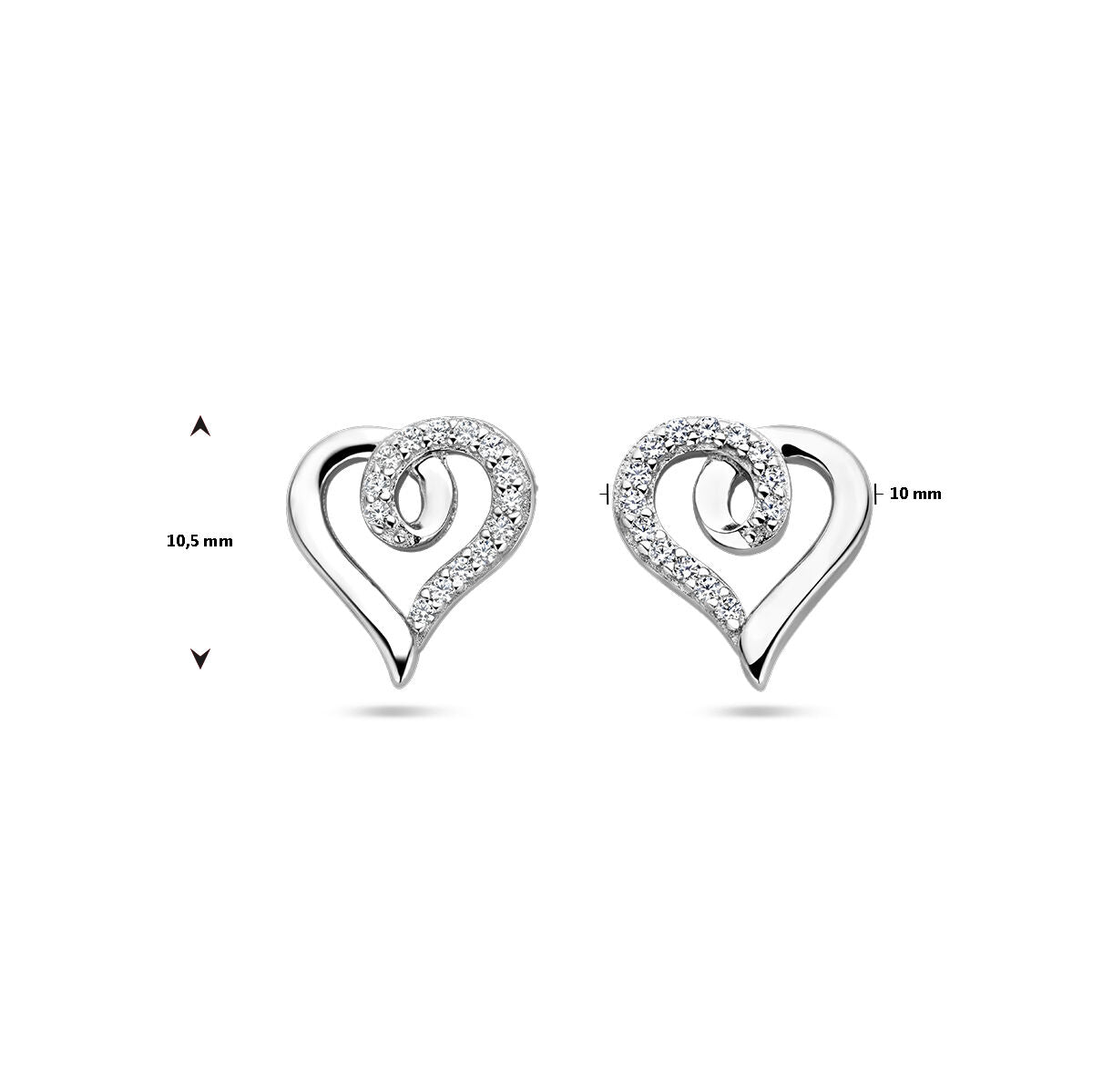 pendientes de botón corazón y circonita plata rodiada